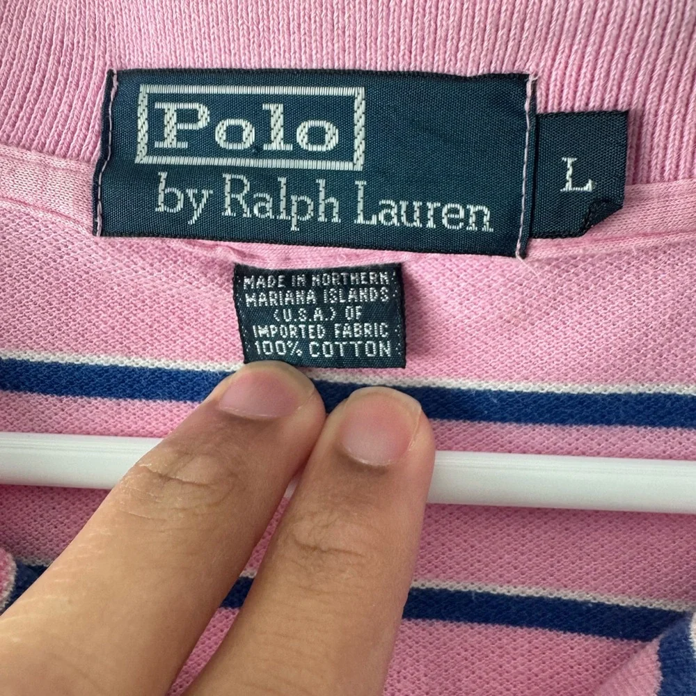 Polo Ralph Lauren Pink Blue & White Stripes Polo Shirt Size L